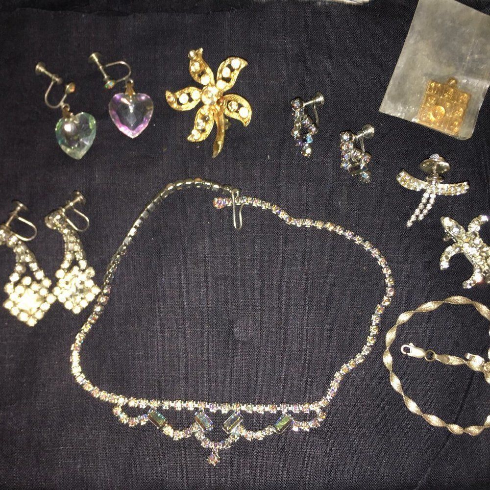 9 Piece Vintage Lot Costume Jewelry Incl Sterling
